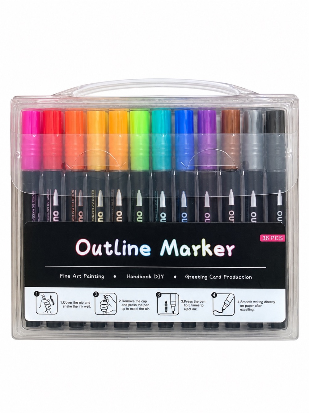 36 Piece Outline Markers Set Multicolor Art Pens Drawing Craft